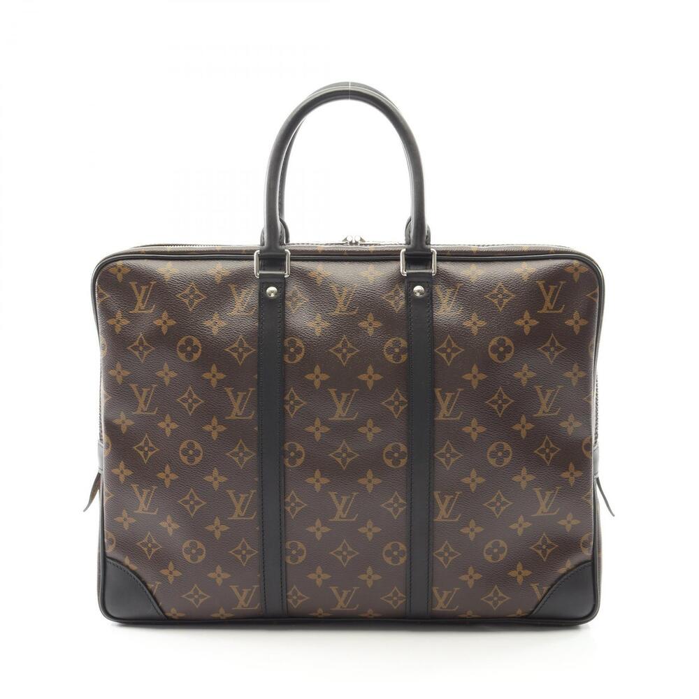 Louis Vuitton Porte documents Voyage Monogram Macassar Brown Business Bag Canvas